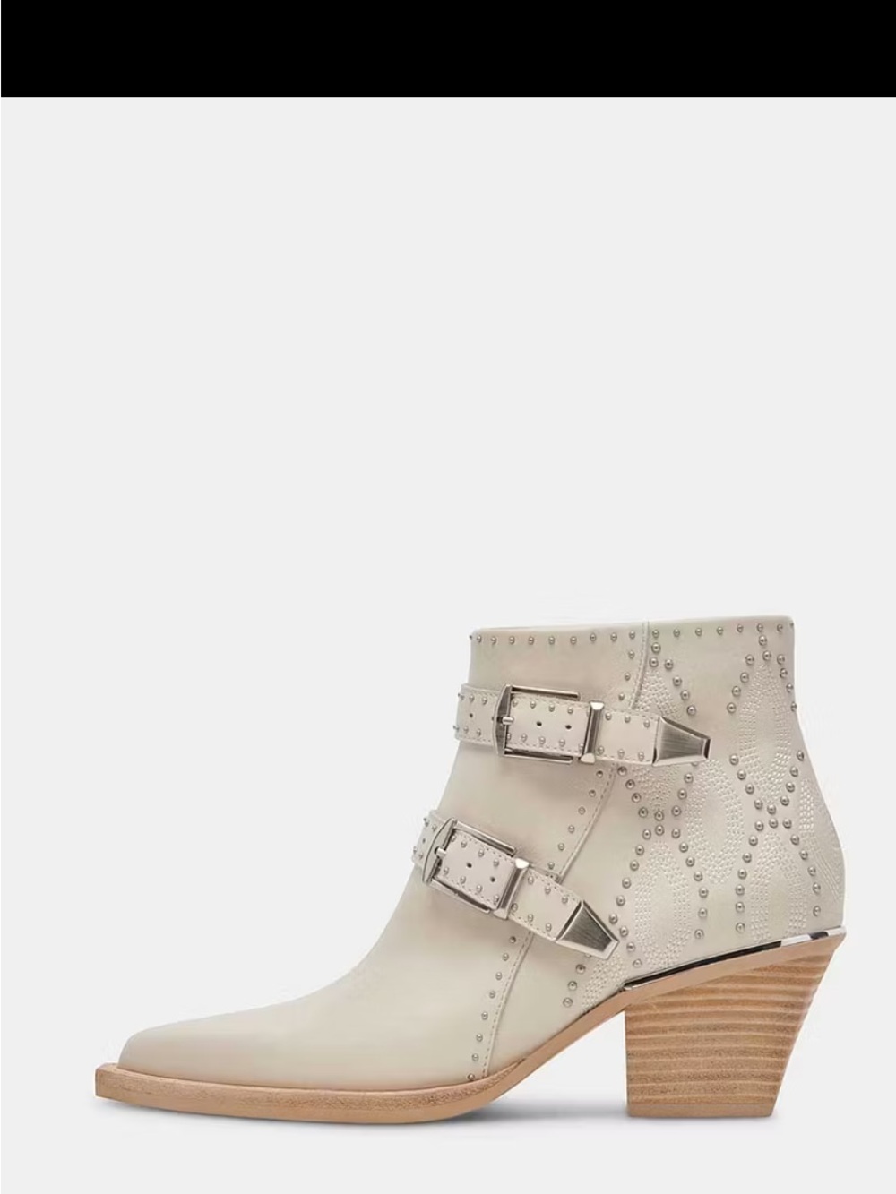 Dolce Vita Ronnie Studded Cream Ankle Boots with Buckle Straps